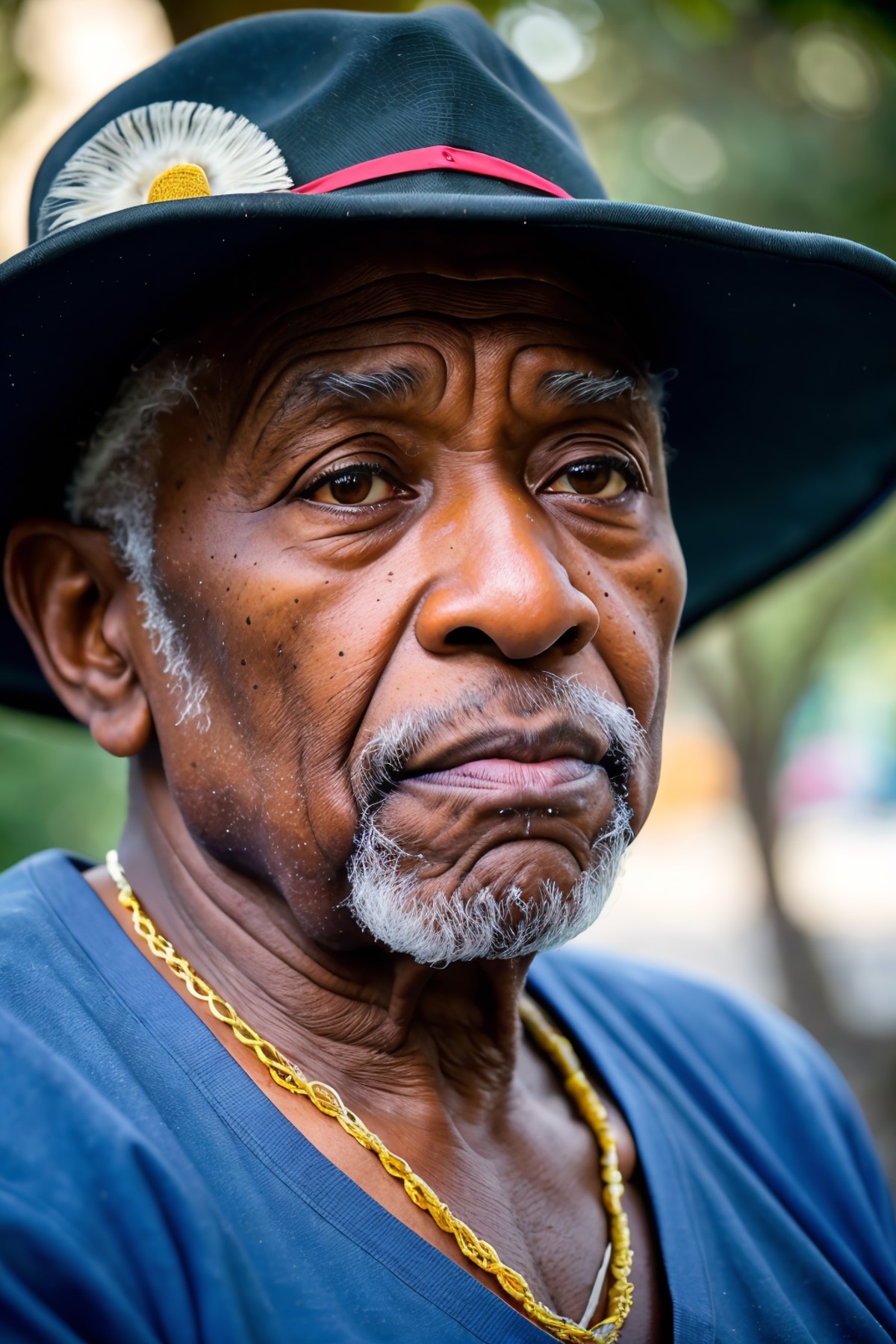 AS-Elderly old black man sitting on a bench downtown New Orleans, 200mm zoom lens f/1.4 (masterpiece:1.2) (photorealistic:...